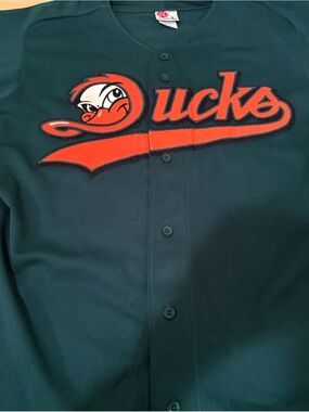 Green Long Island LI Ducks Baseball Jersey Orange Black Logo Size Large Rawlings